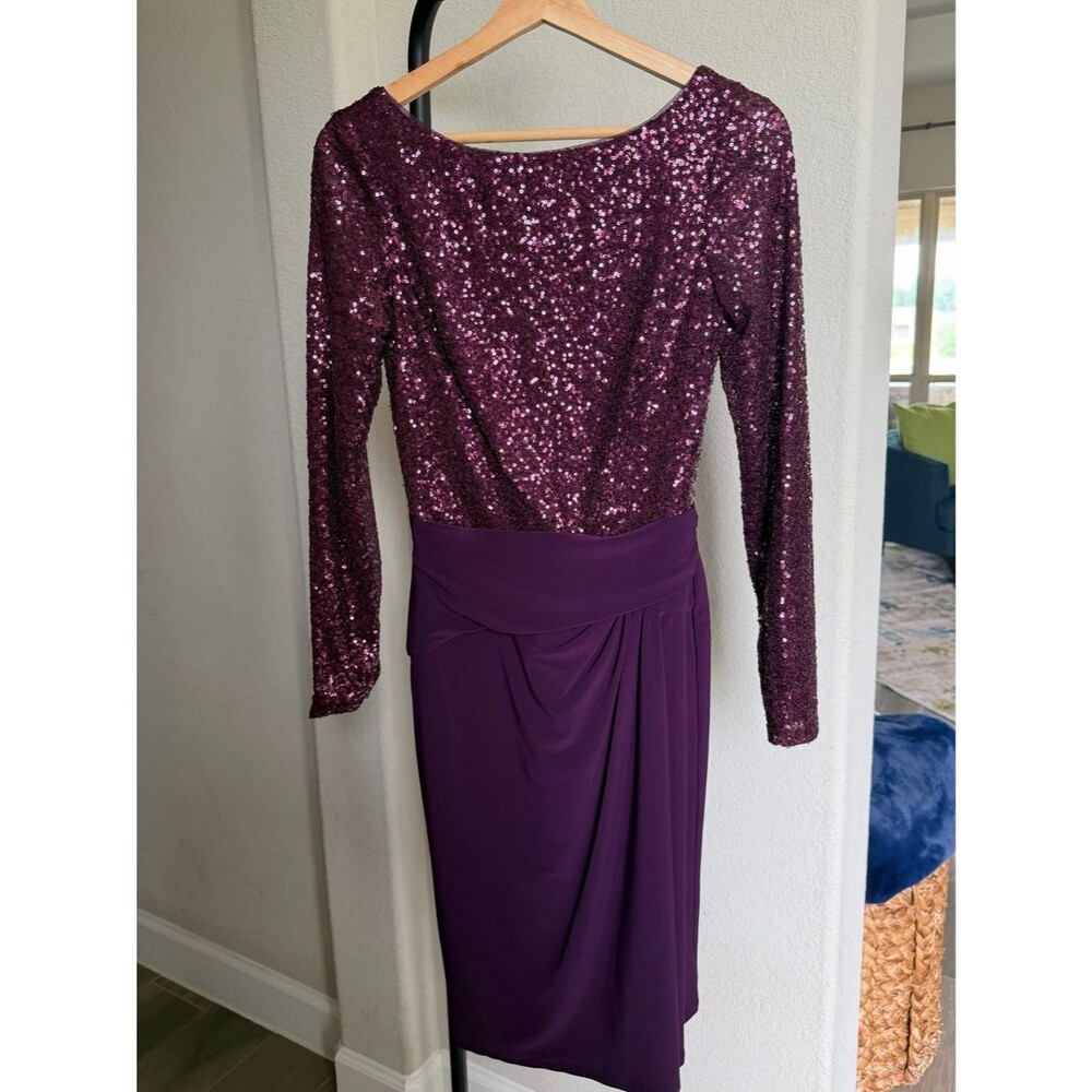 Lauren Ralph Lauren Plum Sequin Long-Sleeve Draped Waist Dress 2